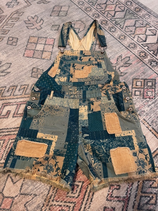 We The Free Denim - We The Free People Lo Fidelity Patchwork Denim Short Overalls Women's Small Rare